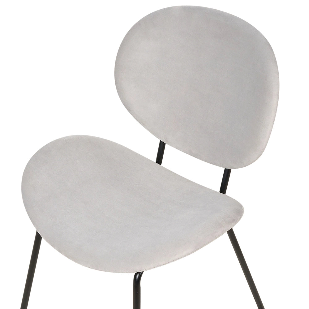 Set di 2 sedie in velluto grigio chiaro con gambe nere e senza braccioli design contemporaneo e retrò Sedute per la sala da pranzo