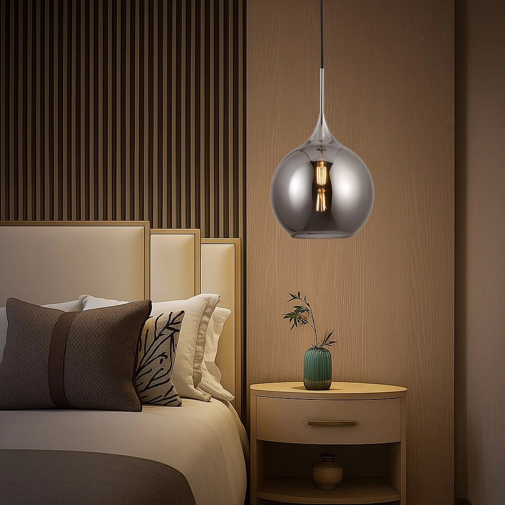 Trade Shop - Lampadario A Sospensione Decorativa In Metallo Con Sfera In Vetro Attacco E27 Ip20 A72 - Grigio Argento
