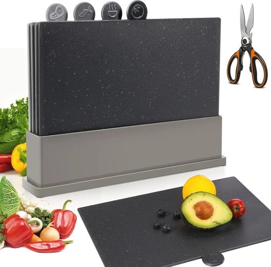 Set di Taglieri per Carne e Verdure con Piastra Antiscivolo e Altezza Regolabile, con 4 Taglieri