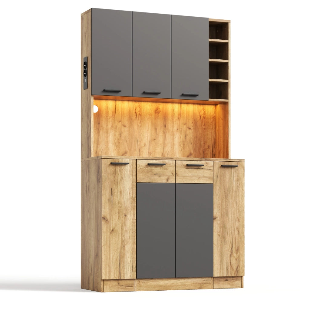 Credenza alta multifunzione con LED, prese e vani portaoggetti, 100 × 40 × 180 cm