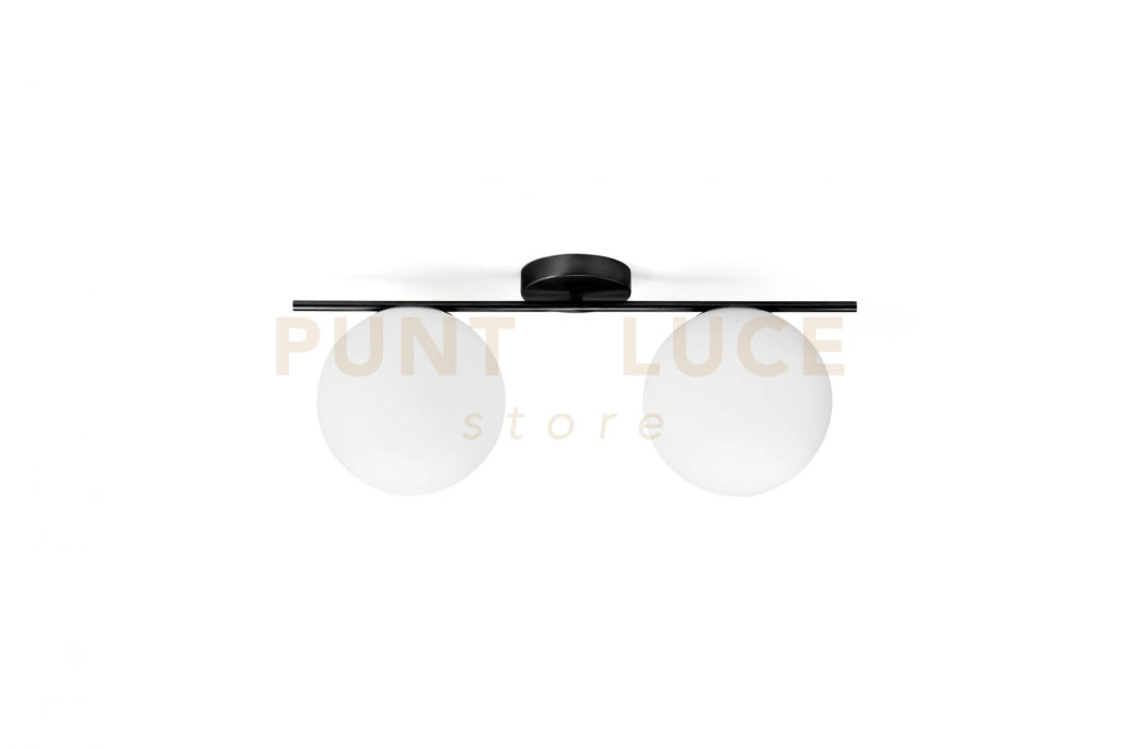 JUGEN BLACK LAMPADARIO DA SOFFITTO 2 LUCI VETRO BIANCO MONTATURA NERA D.20CM ATTACCO E27