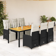 Set da BistrÃ² da Giardino 7 pz con Cuscini Nero in Polyrattan
