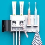 Dispensatore di dentifricio automatico, Orecchietta da parete con cappa impermeabile e 2 pinze per dentifricio, 2 supporti per spazzola da denti elettrica e 4 leve per spazzola da denti.
