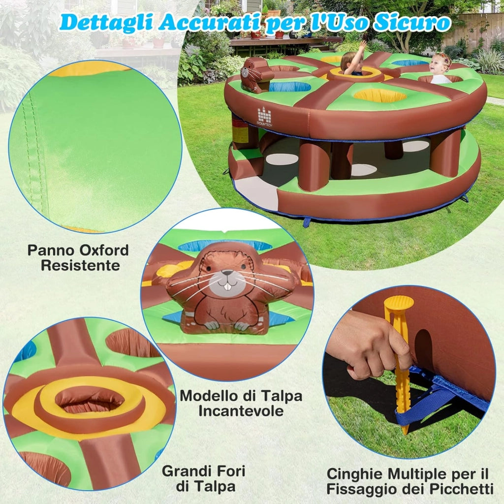 Giocattolo Gonfiabile per Bambini con Acchiappa la Talpa, Castello Gonfiabile per Bambini con Soffiatore, Borsa di Trasporto e Kit di Riparazione, 3-10 anni, 256 x 256 x 120cm
