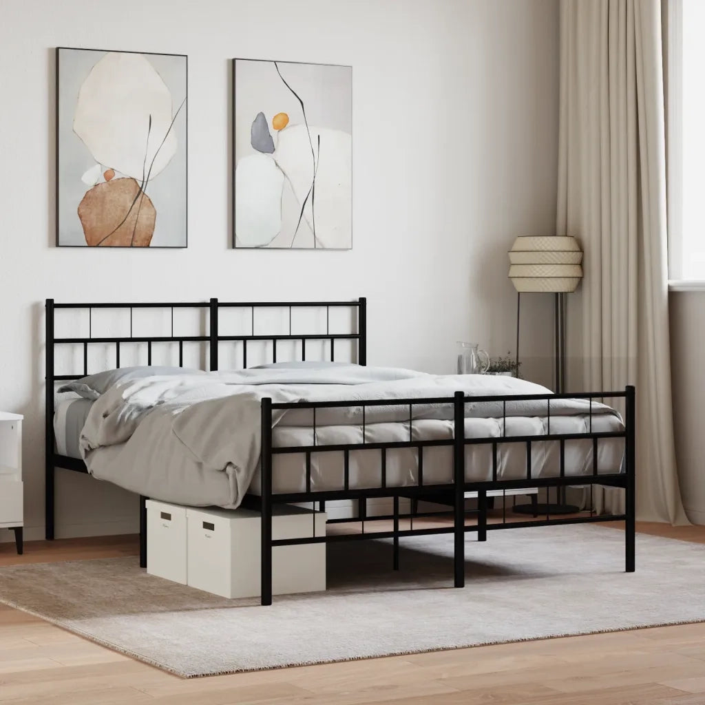 Letto matrimoniale | Letto per adulti | Giroletto con Testiera e Pediera Metallo Nero 140x200 cm