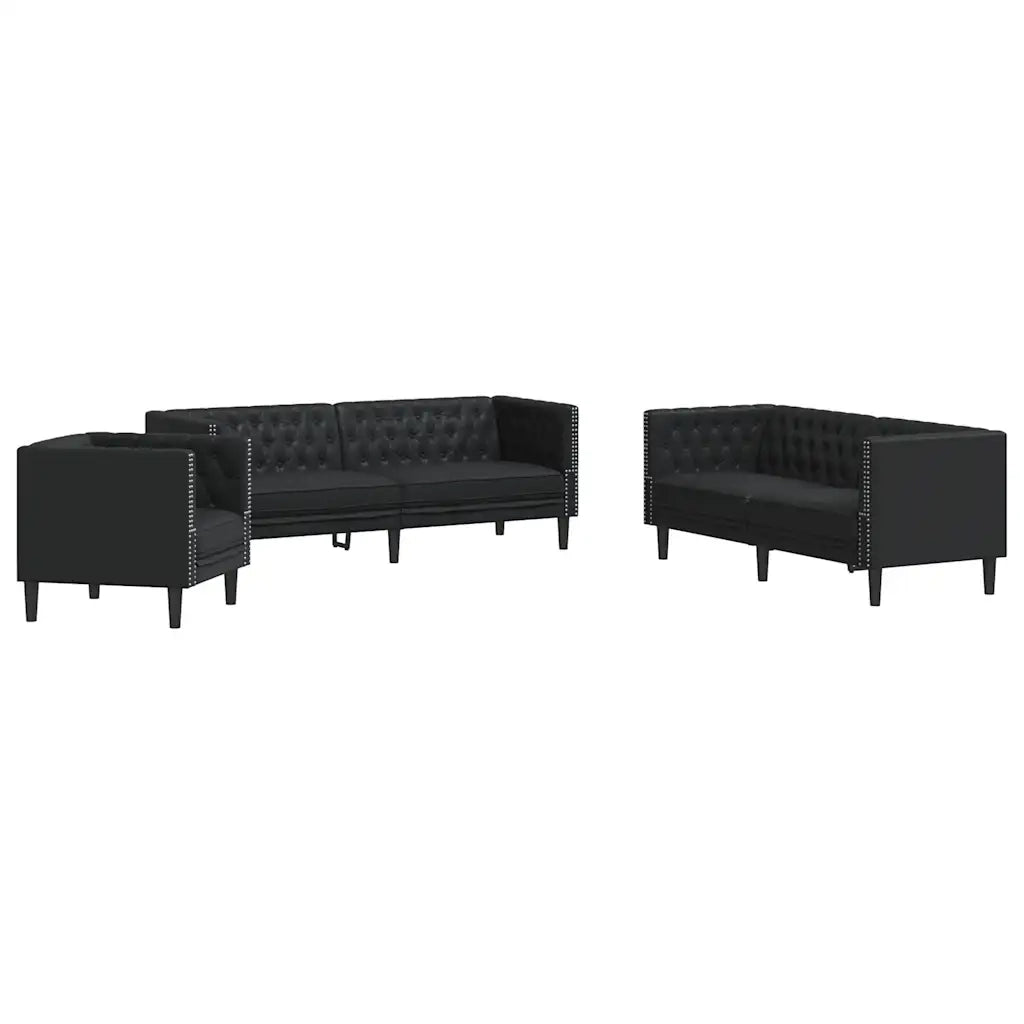 Set Divani Chesterfield 3pz Nero in Similpelle 3209267