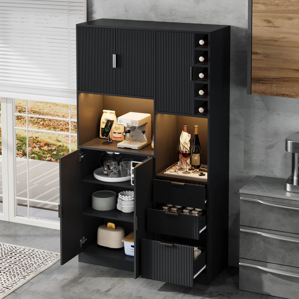 Mobile Cucina Alto con LED, Cassetti e Portabottiglie ¨C MINIMAL ¨C 180x105x40