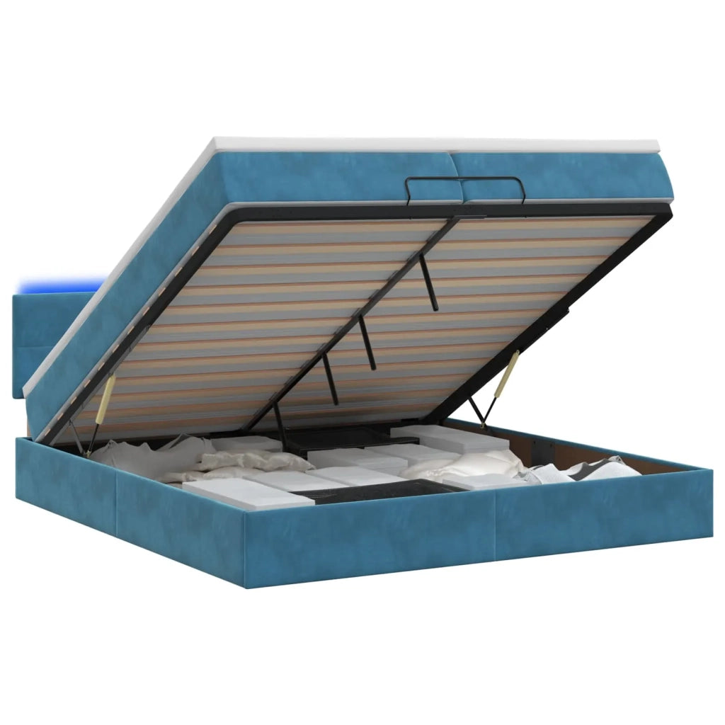 Letto Ottomano con Materasso e LED Blu scuro 200 x 200 cm 3457165