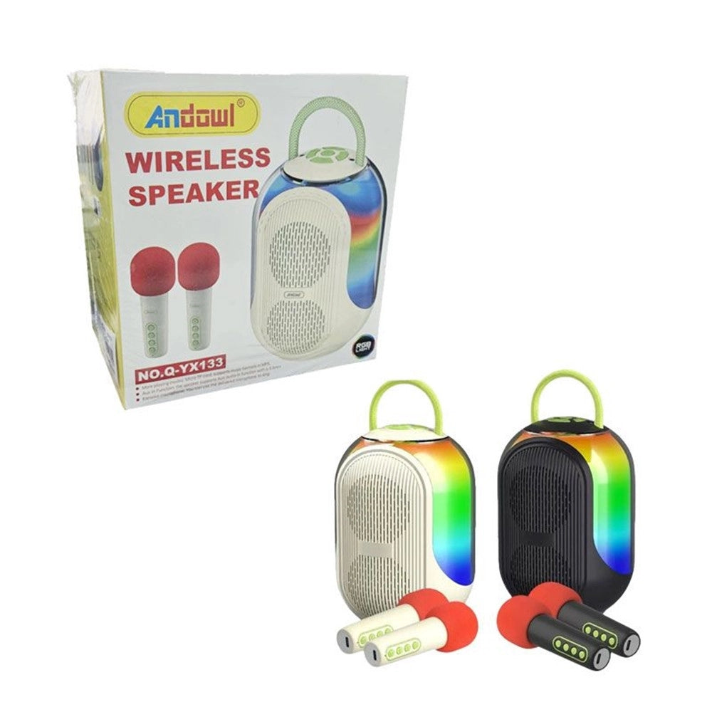 Trade Shop - Altoparlante Karaoke Bluetooth Wireless Portatile Con Microfoni Effetti Luce Rgb Q-yx133 -