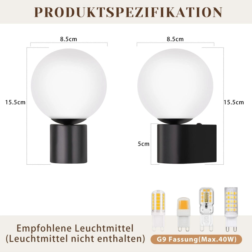 ZMH Lampada da parete per interni lampada da corridoio lampada da parete G9 in bianco e nero sfera di vetro
