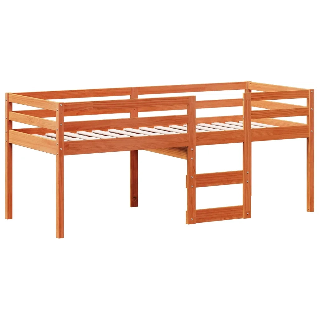Letto a Soppalco con Tetto Cera 80x200 cm in Legno di Pino