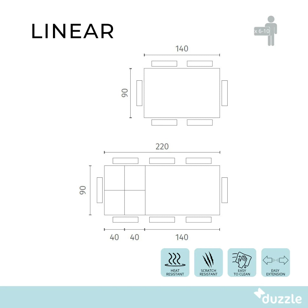 Tavolo da pranzo allungabile in ceramica effetto marmo calacatta Linear 140-220x90 cm fino a 10 posti | Duzzle