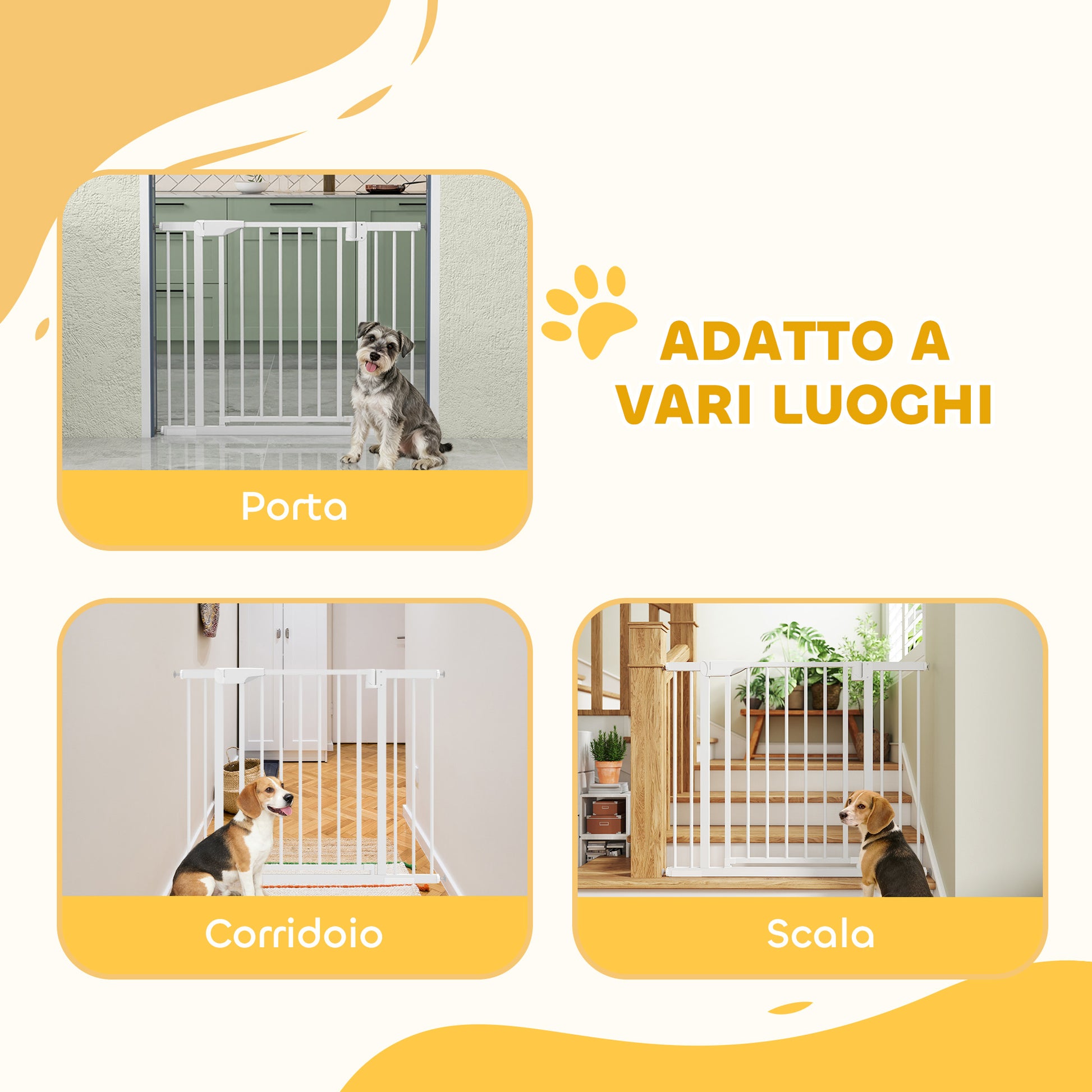 Cancello di Sicurezza per Bambini e Animali 76-103x76 cm Chiusura Automatica e Montaggio a Pressione Bianco