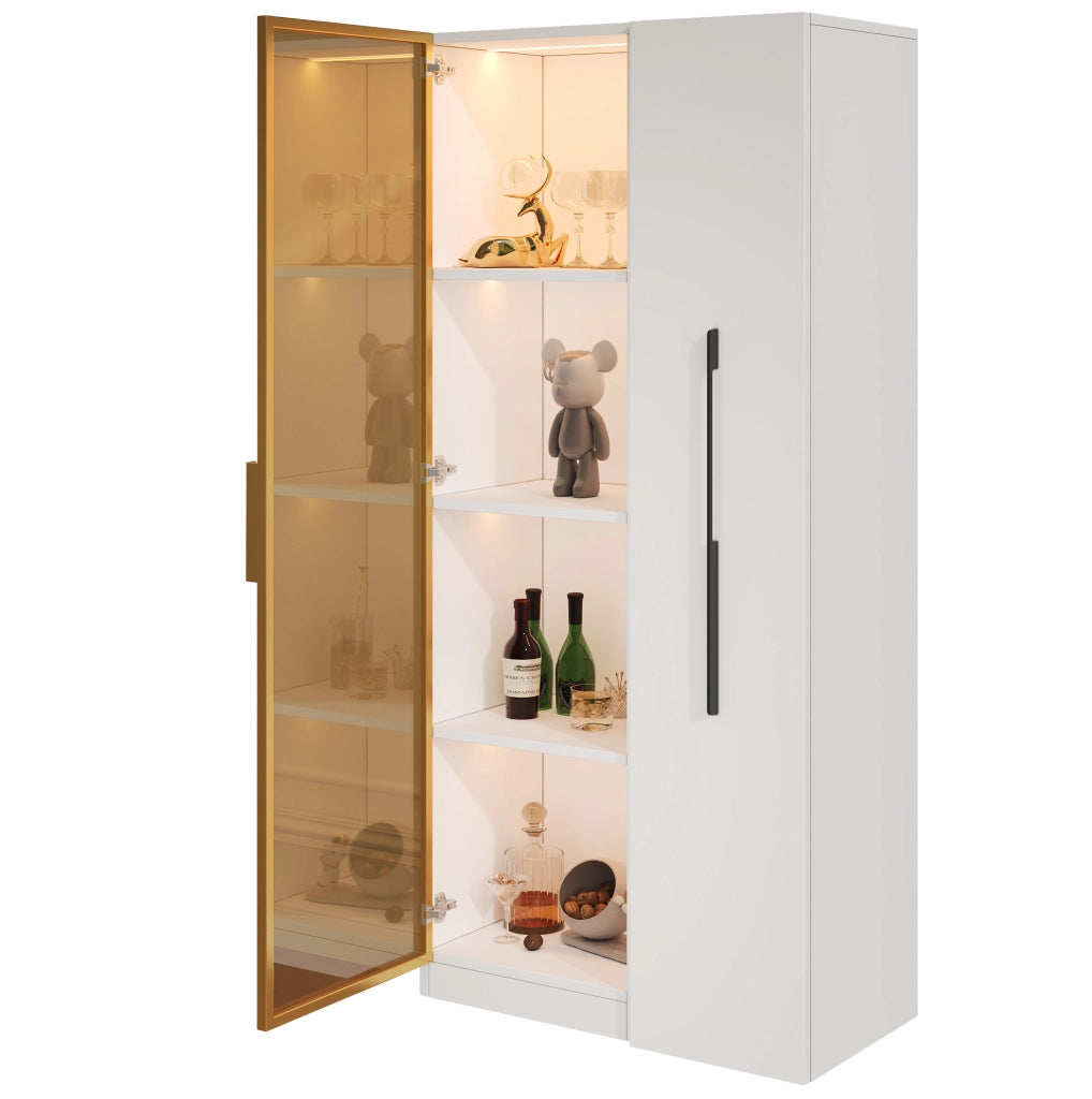 Vetrina bianca in MDF con ante in vetro e LED, 70×40×160 cm