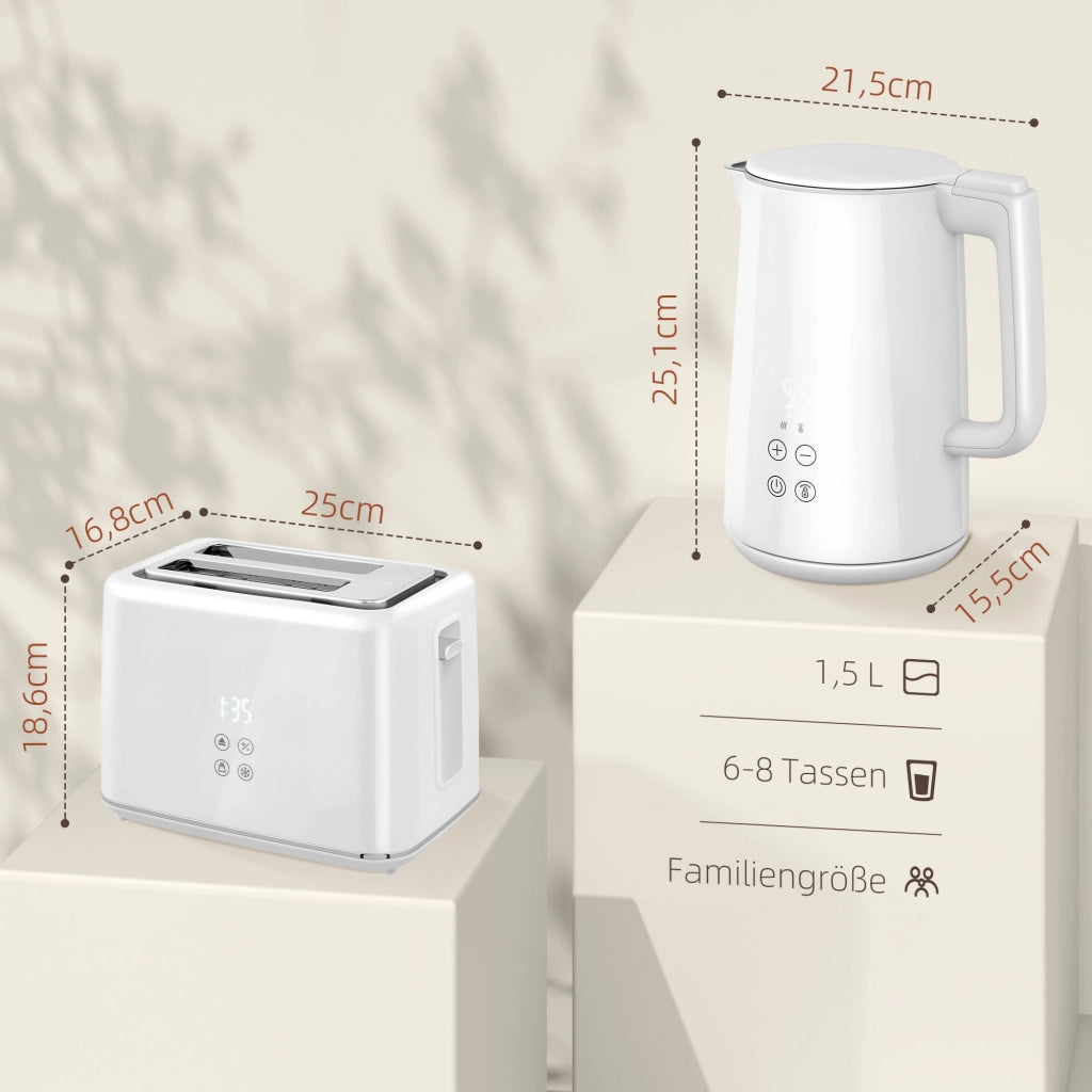 Set Cucina con Bollitore e Tostapane ¨C Xylo ¨C 7 Livelli, Acciaio Inox, Bianco