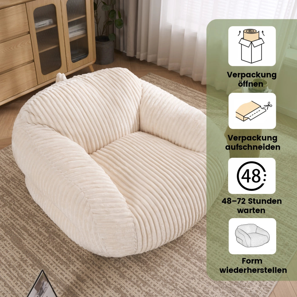 Pouf per adulti in velluto a coste con schienale ergonomico, morbido e versatile per salotto e camera da letto beige