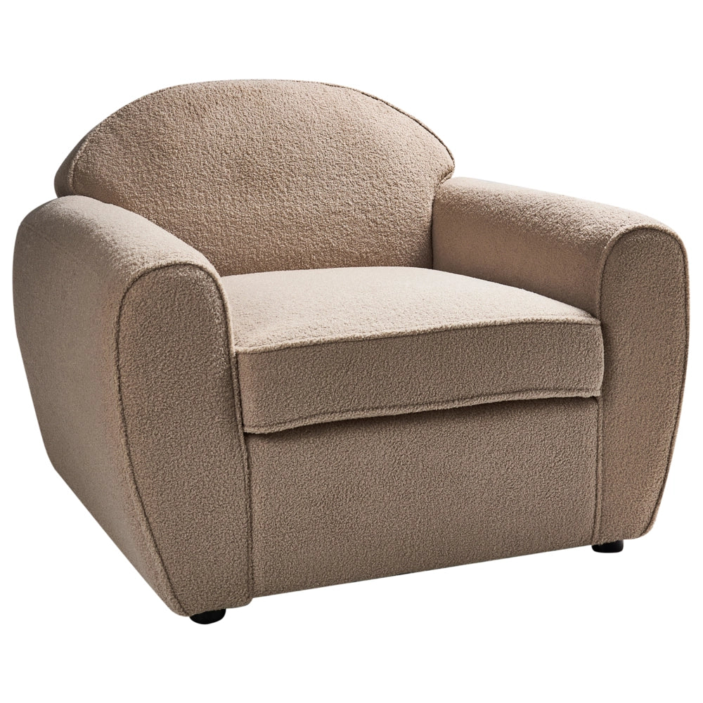 Poltrona Moderna da Soggiorno con Rivestimento in Tessuto Bouclé Marrone Chiaro Schienale Imbottito e Cuscino Spesso