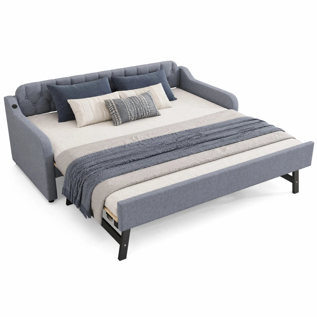Divano letto estraibile 90x200 cm con USB, grigio
