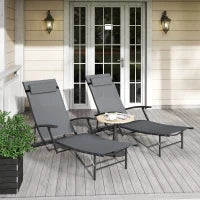 Set 2 Sdraio da Giardino Pieghevoli con Schienale Regolabile su 4 Livelli e Cuscino, Grigio
