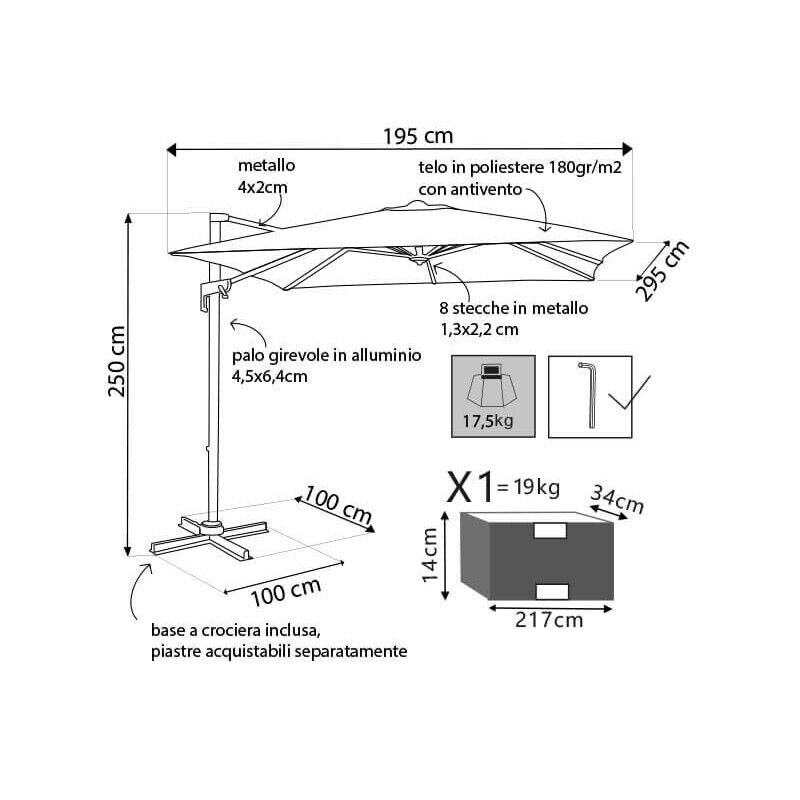 OMBRELLONE NEWTON CON TELO ECRÙ 2 X 3 MT