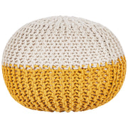 Pouf ottomana giallo beige cotone lavorato a maglia perline EPS riempimento rotondo piccolo poggiapiedi 50 x 35 cm