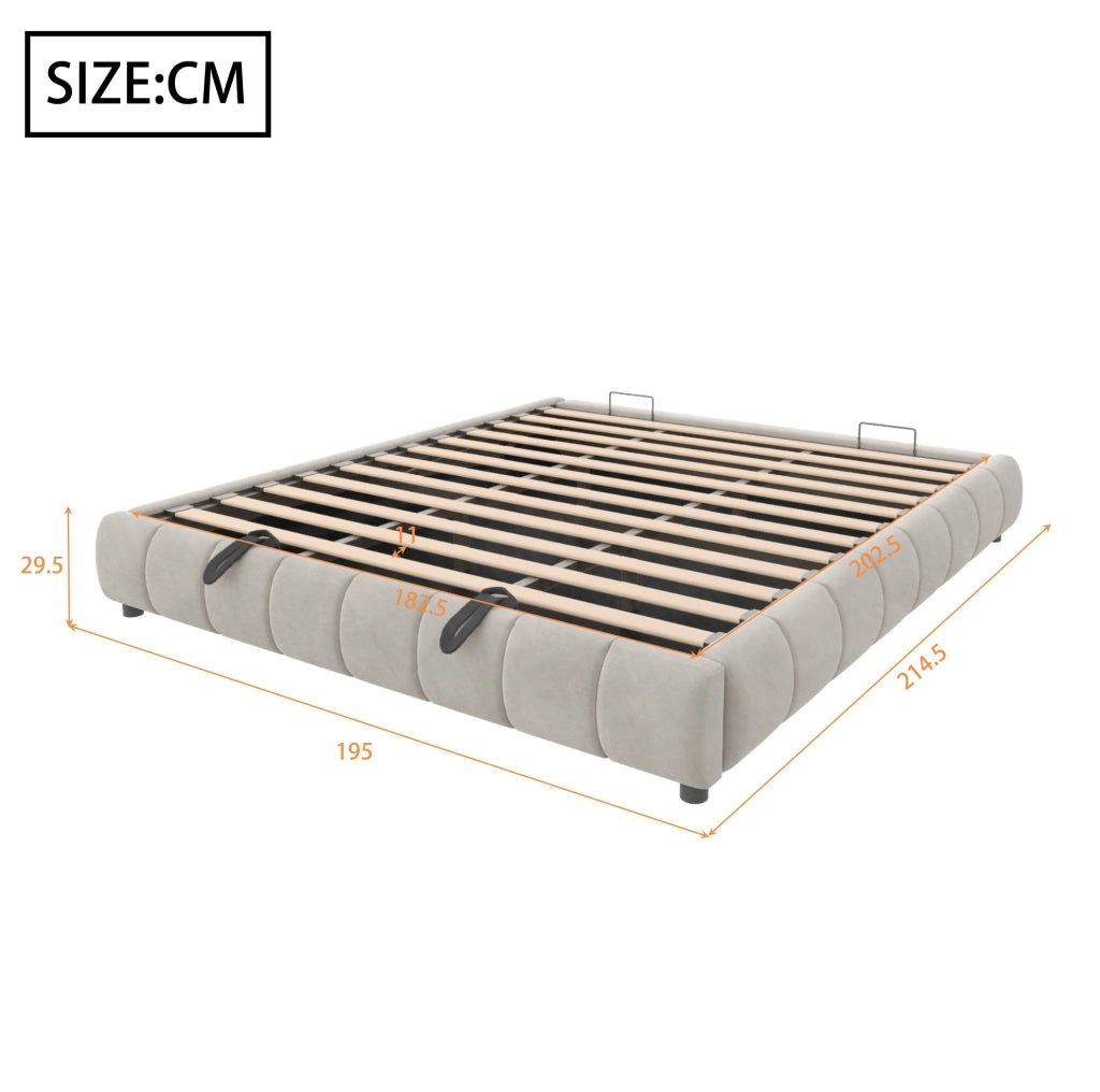 Letto imbottito 180x200 cm senza testiera con LED bianco e contenitore idraulico; beige