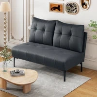 Divano 2 Posti in Finta Pelle Senza Braccioli e Trapuntato a Bottoni, 115x73x83 cm, Nero