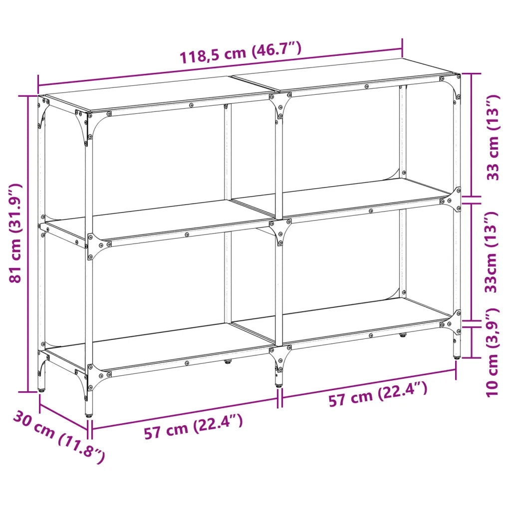 Tavolino Consolle Piano Vetro Trasparente 118,5x30x81cm Acciaio