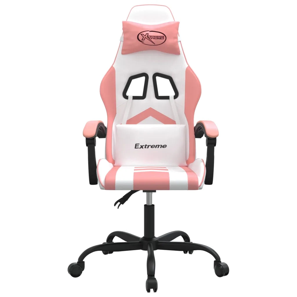 Sedia da Gaming | Sedia da e-sports Girevole Bianco e Rosa in Similpelle