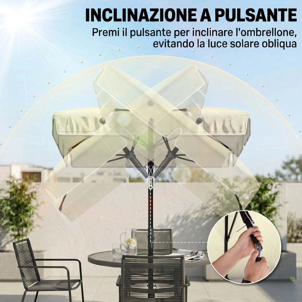 Ombrellone da Giardino Rettangolare ¨C zephmum ¨C Beige e Nero 2x1.3 m