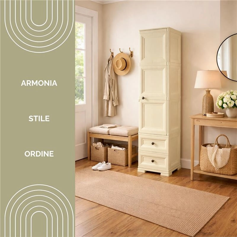 ARMADIO CON APPENDIABITI ANGORA 40X43X164 CM – MOBILE VERTICALE CON RIPIANO E 2 CASSETTI PER ORGANIZZAZIONE CAMERA E INGRESSO