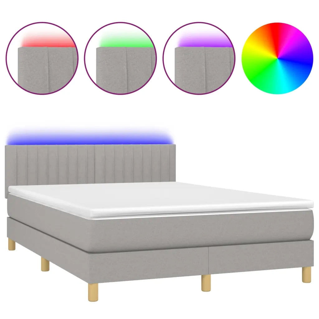 Letto a Molle Materasso e LED Grigio Chiaro 140x190 cm Tessuto 3133869