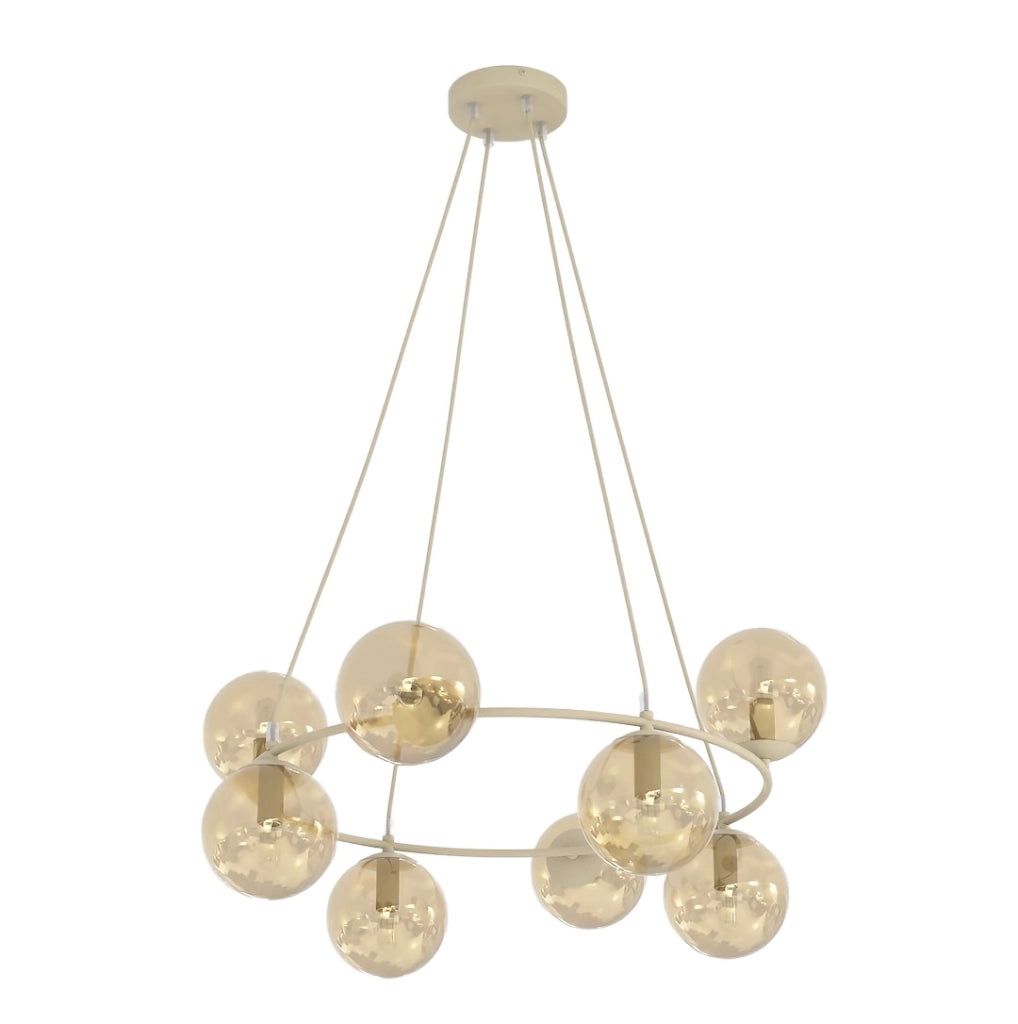 Lampada sospesa AZURA anello vetro 8xE14 beige Emibig