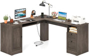 Scrivania ad Angolo a Forma di L, Scrivania per Studio in Legno con 2 Cassetti, Tavolo per computer per Ufficio Studio, 168 x 168 x 76 cm (Grigio)