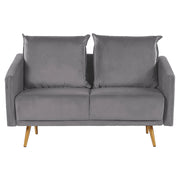 Divano Velluto Grigio 2 Posti Schienale Imbottito Gambe In Metallo Dorato Retrò Glam