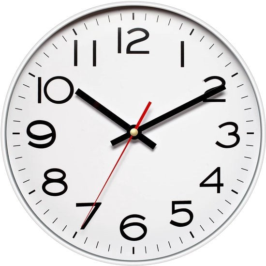Orologio da Parete in Metallo con Copertura in Vetro, Movimento Silenzioso, Orologio da Parete in Quarzo, Design Moderno in Quarzo, Decorativo, per Interni e Cucina, 35 cm (Argento)