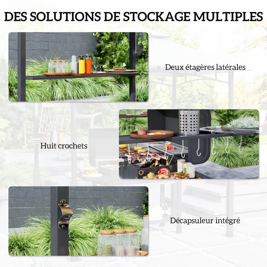Gazebo Barbecue 2 Livelli ¨C Zephmum ¨C Grigio 240x150x250 cm