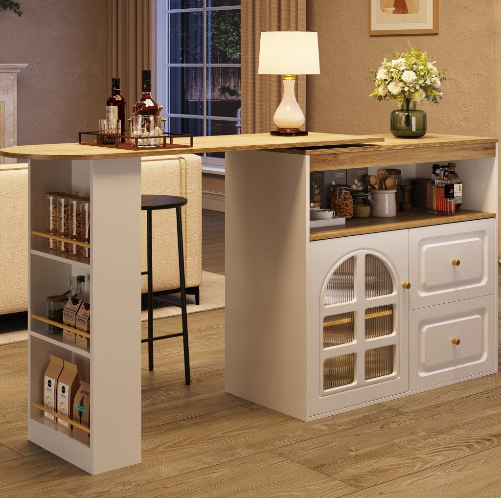Mobile bar girevole estensibile 138-204 cm bianco