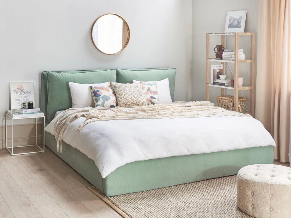 Letto matrimoniale colore verde menta con vano contenitore 180 x 200 cm camera da letto moderna