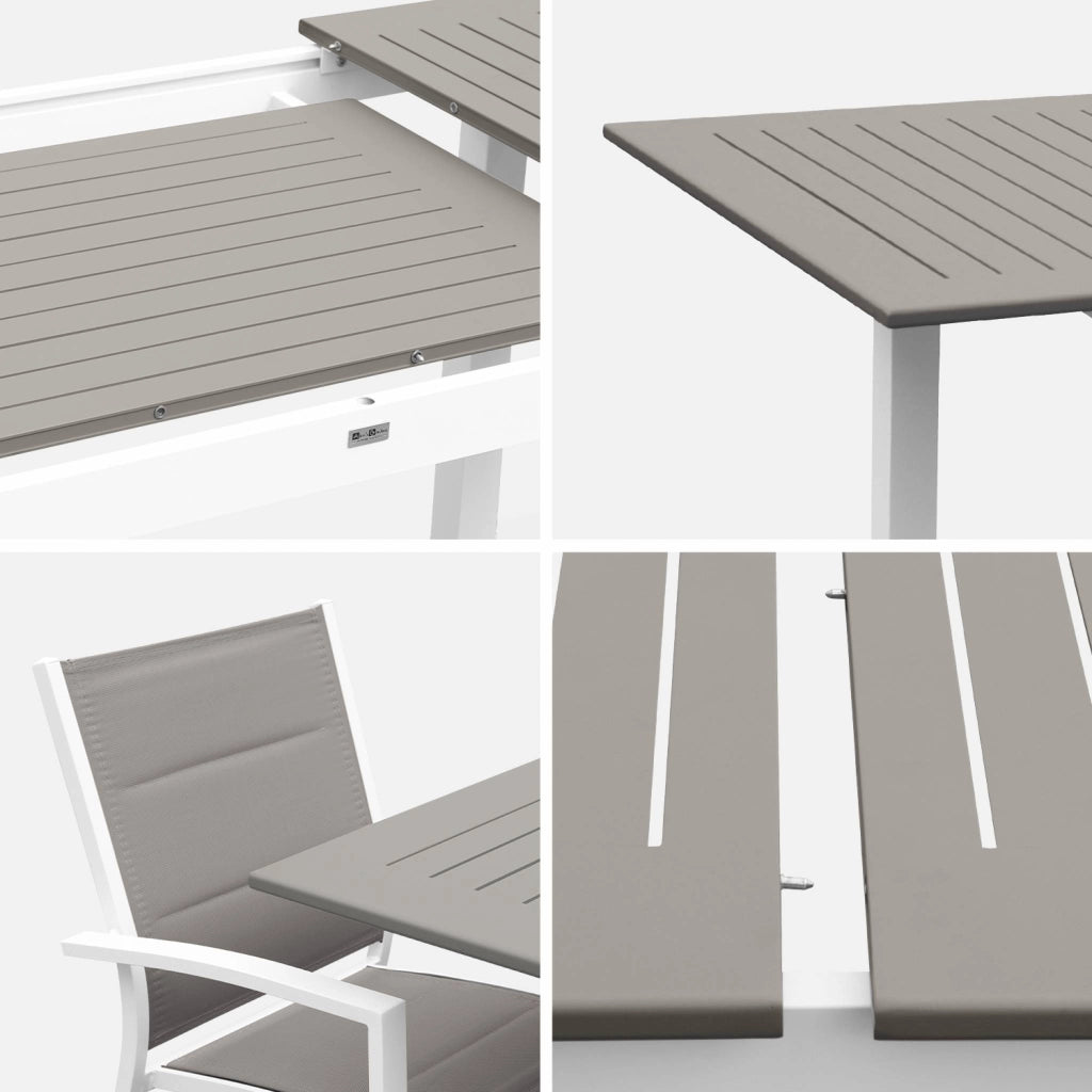 Set tavolo da giardino allungabile in alluminio con 6 sedie, bianco