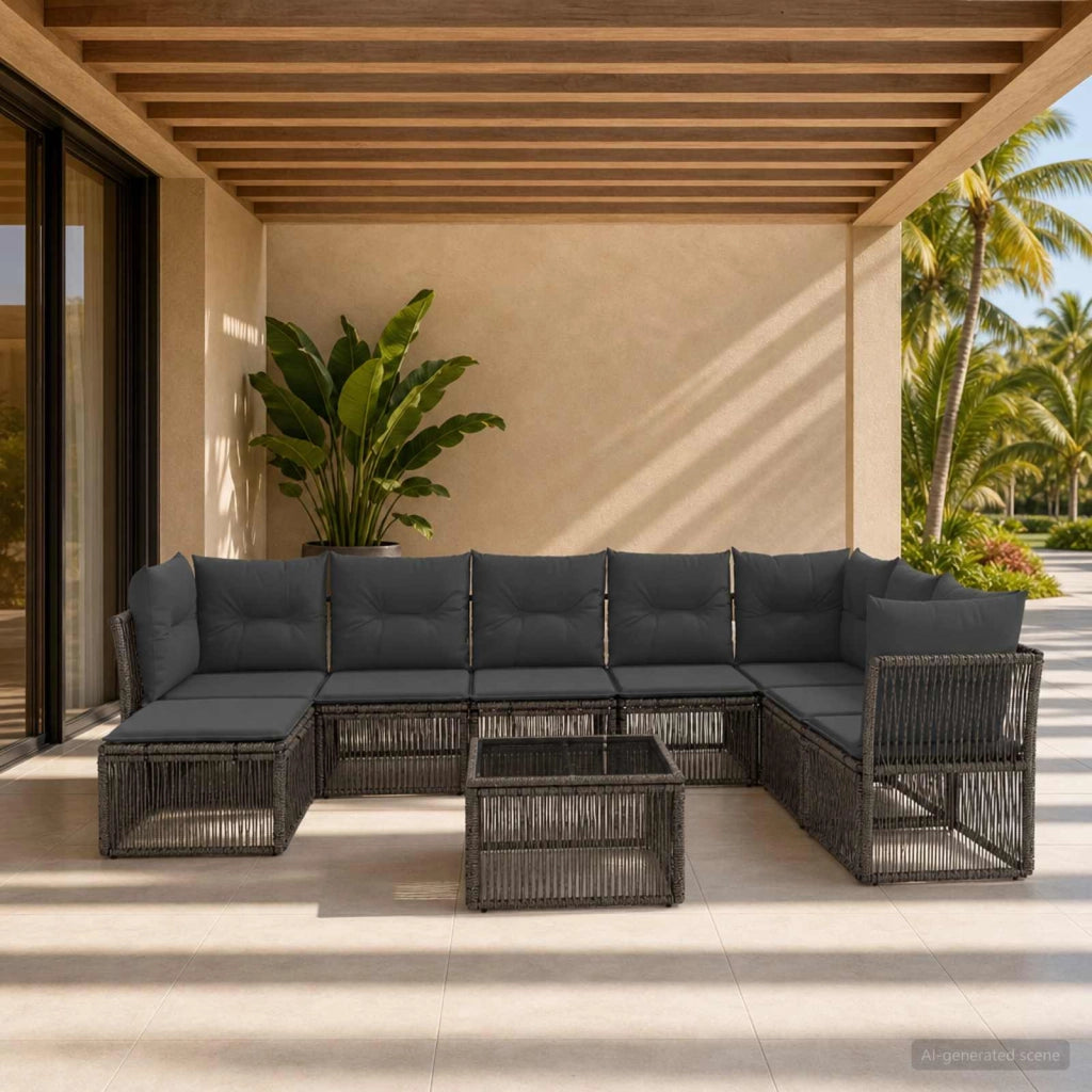 Set Divano da Giardino 9 pz Grigio polyrattan 3434318