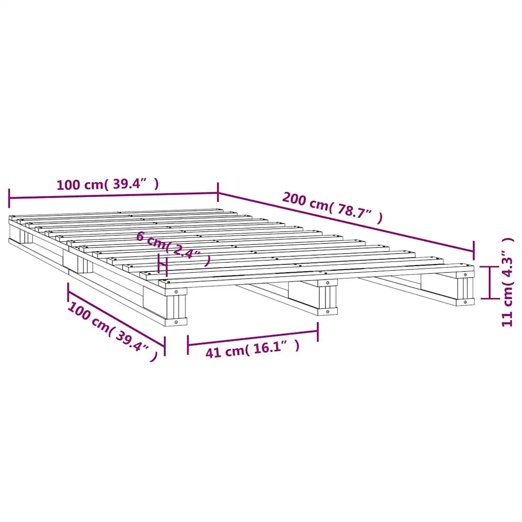 Letto a Pallet Bianco 100x200 cm in Legno Massello di Pino
