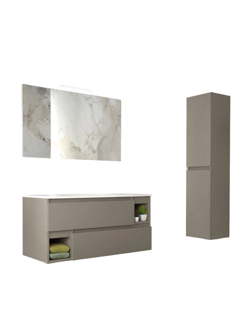 Mobile da Bagno Sospeso con Lavabo 100 cm e Specchio Dany Tortora