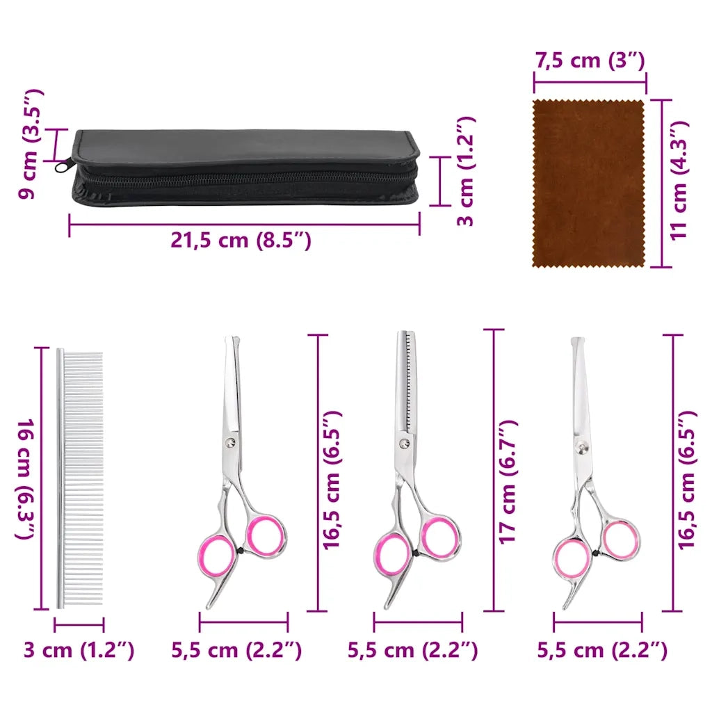 vidaXL Set Forbici da Toelettatura Cani 4 pz in Acciaio Inossidabile