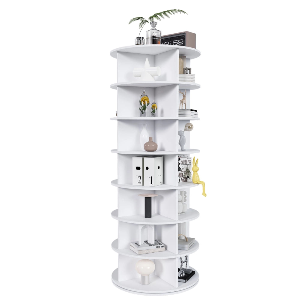 Scarpiera girevole a 7 ripiani in PVC bianco 60x60x161 cm