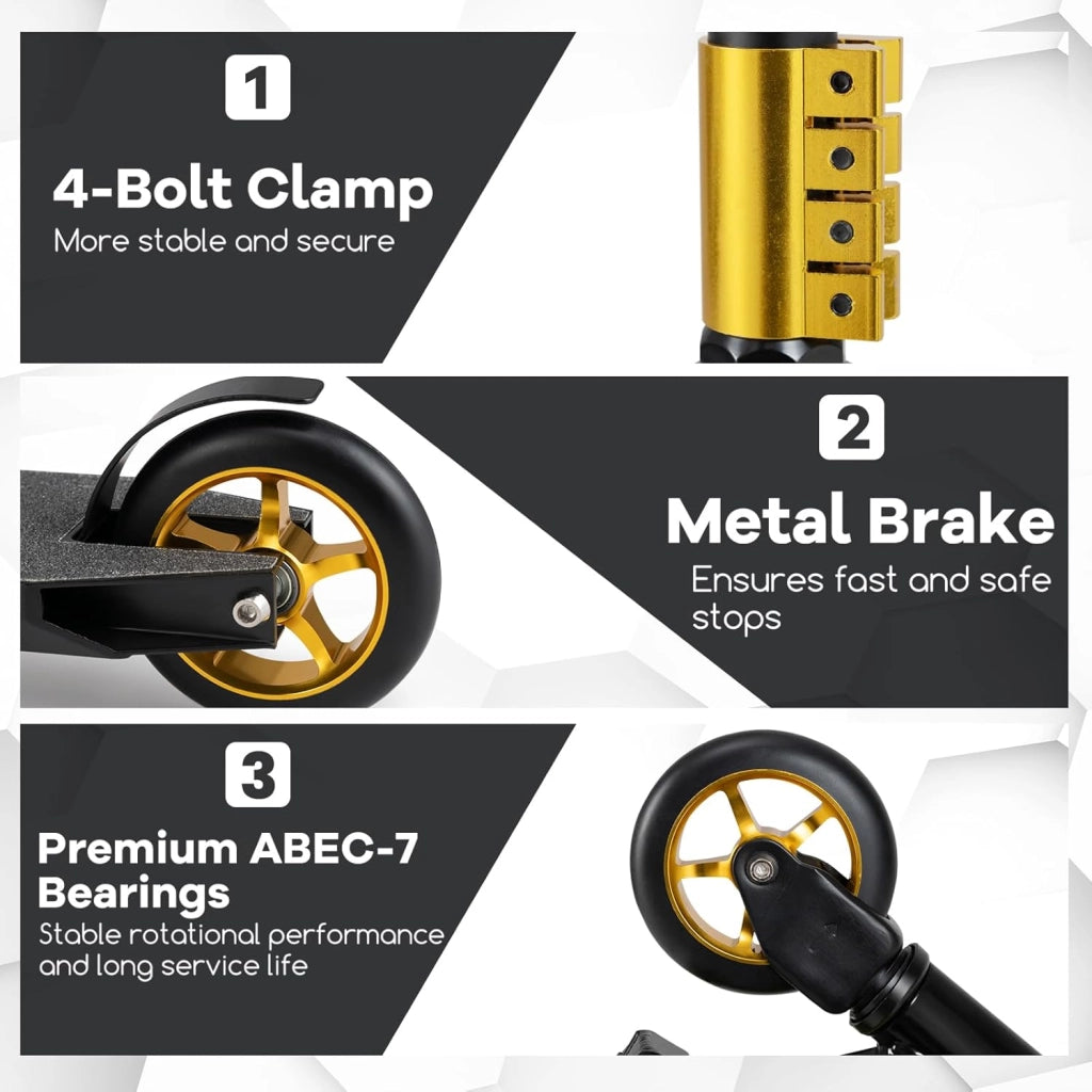 Monopattino Acrobatico con 2 Ruote PU, Monopattino Professionale per Bambini 10+ Anni Scooter Acrobazie con Carico 100 kg, Skateboard per Principianti e Intermedi