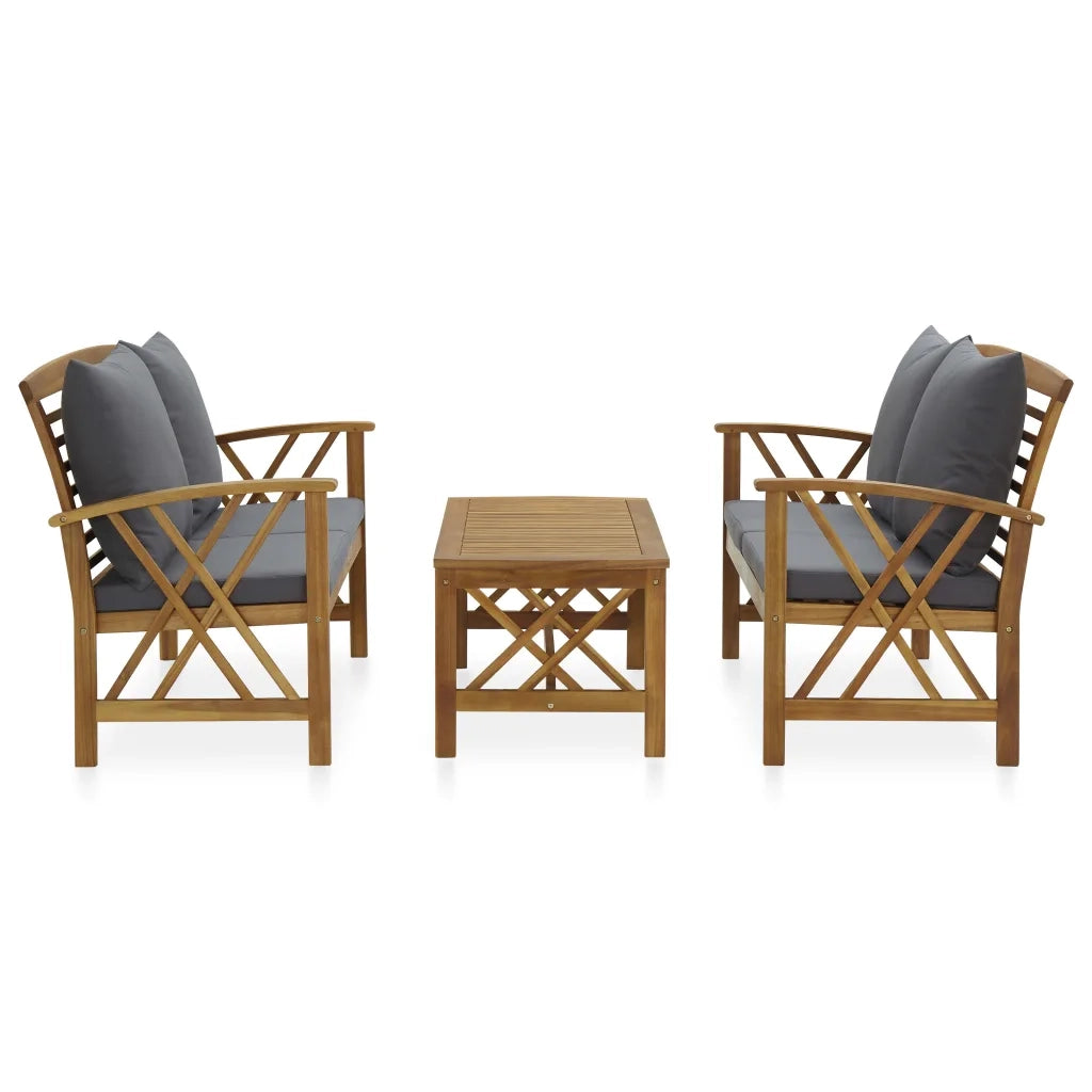 Set Divani da Giardino 3 pz con Cuscini in Massello di Acacia 3057992