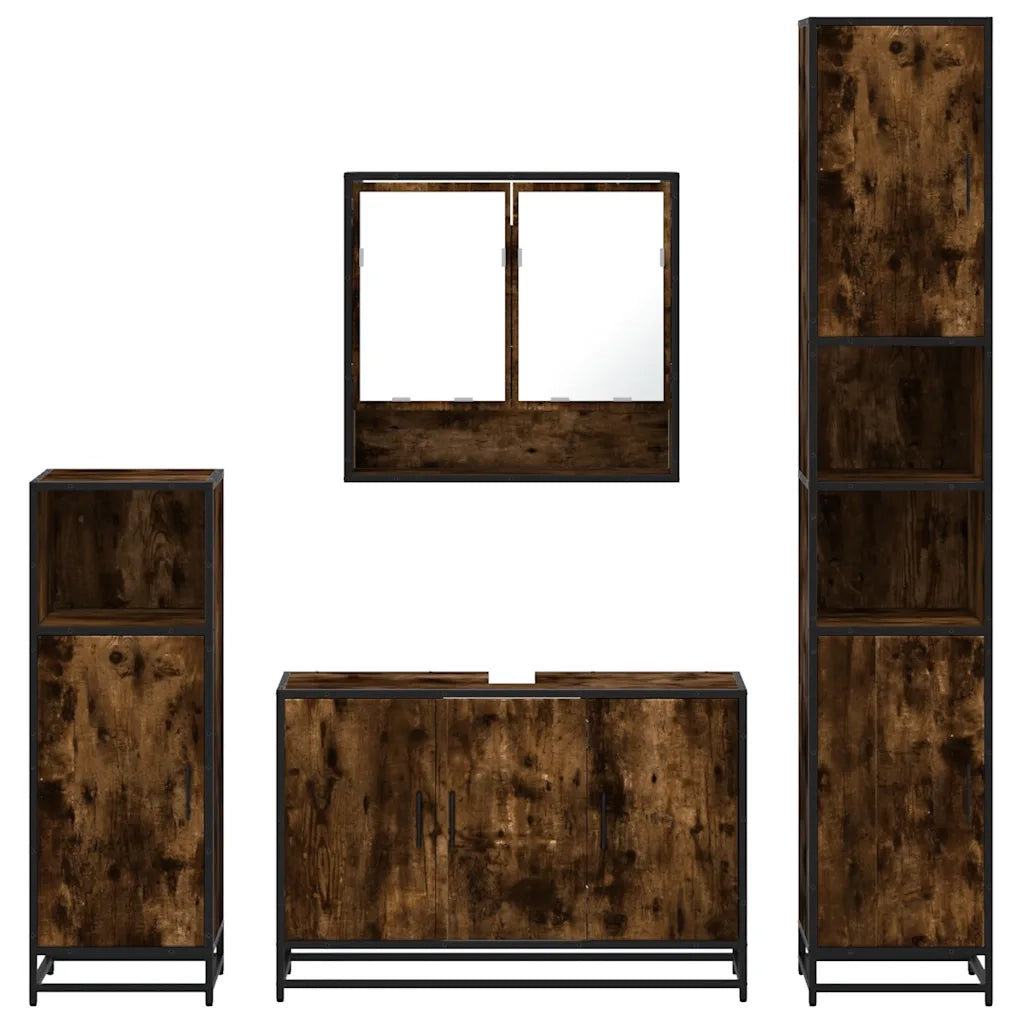 vidaXL Set Mobili da Bagno 4 pz Rovere Fumo in Legno Multistrato
