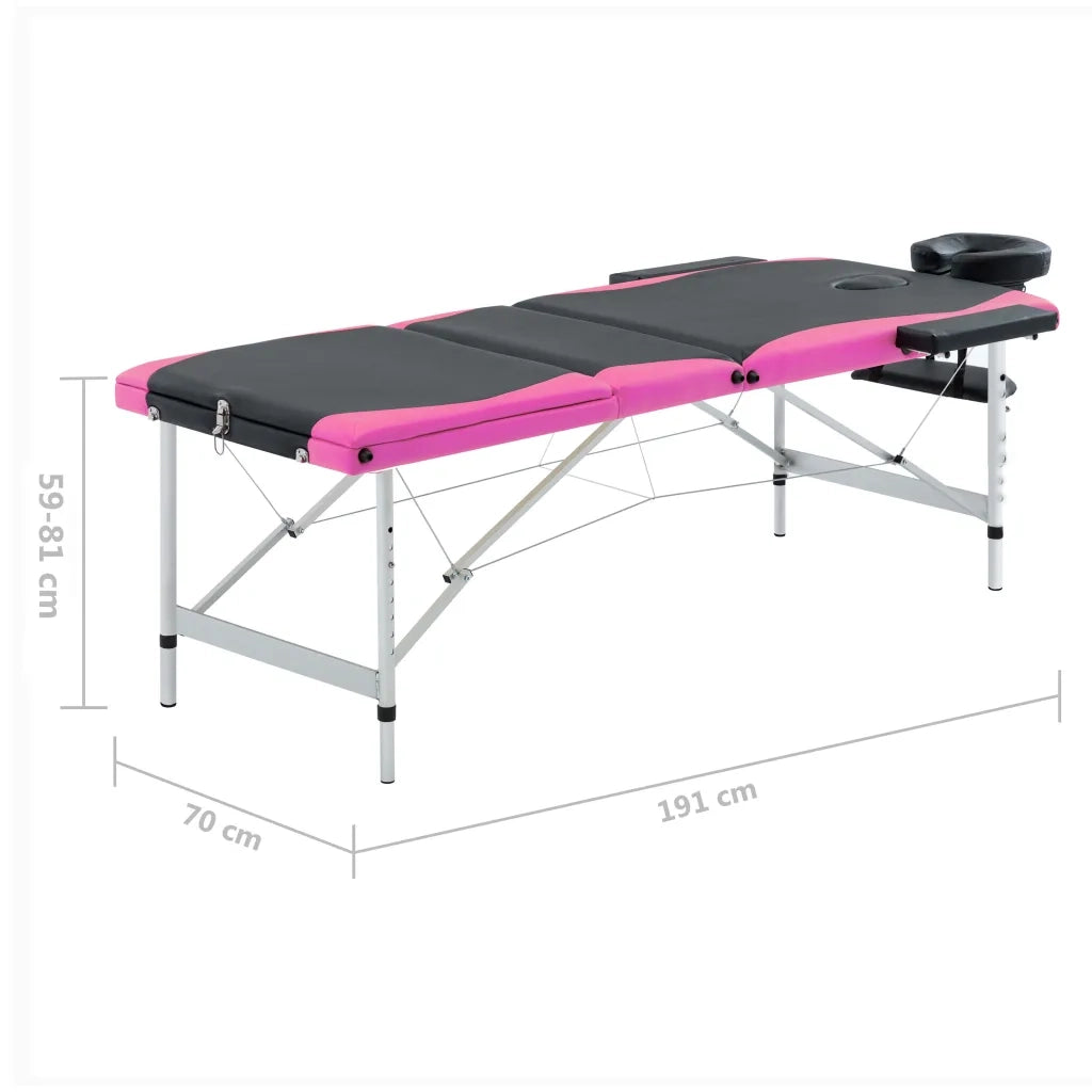 Lettino da Massaggio a 3 Sezioni in Alluminio Nero e Rosa cod mxl 21705