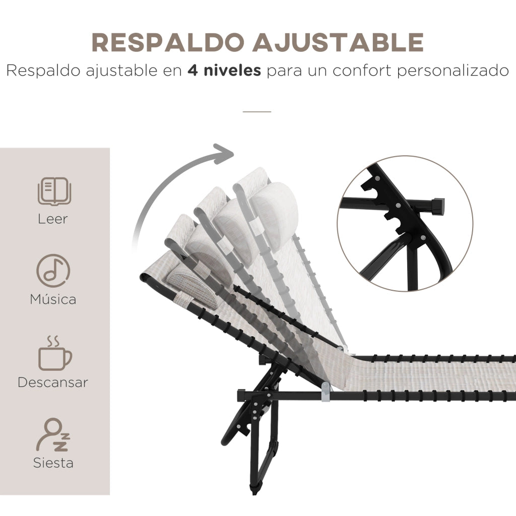 Poltrona reclinabile per giardino ¨C zephmum ¨C 4 posizioni, crema, 189x58x30 cm